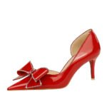 BIG TREE SHOES 638-AH12 European and American Style Banquet Women's Shoes Stiletto Heel Shallow Mouth Pointed Side Hollow Rhinestone Bow Pumps Female - Image 5