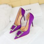 BIG TREE 626-K10 European and American Style Banquet Fashion High Heels Stiletto Low-Cut Pointed Side Hollow Metal Rhinestone Buckle Pumps - Image 3
