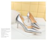 1363-A2 Korean fashion slim banquet fine heel high heel shallow pointed side hollow patent leather women's shoes single shoes high - Image 17