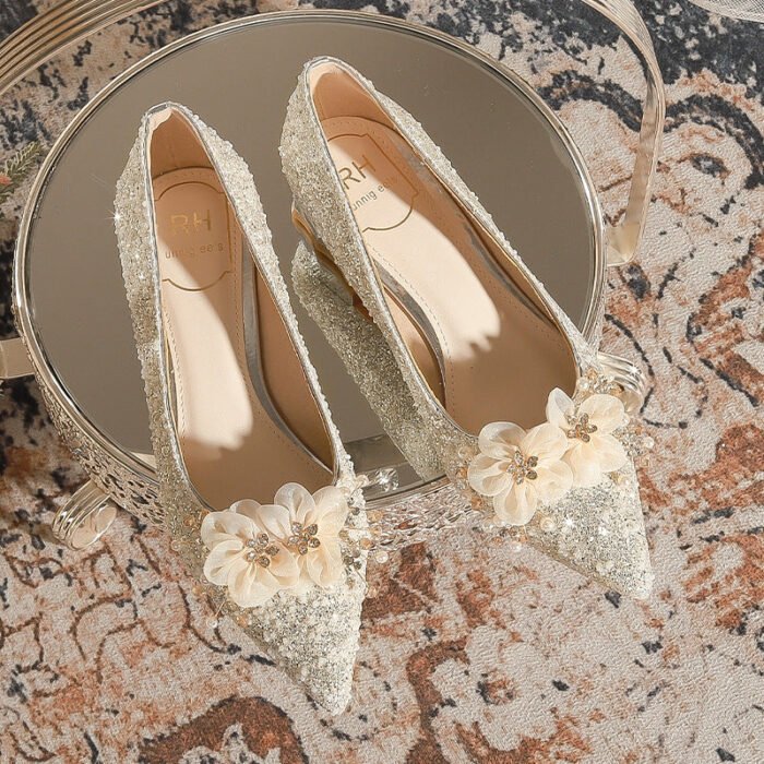 3119-105 French Wedding Shoes Bridal Women's Shoes Xiuhe Main Wedding Dress Bridesmaid Shoes High-Grade Crystal High Heels Annual Meeting - Image 2
