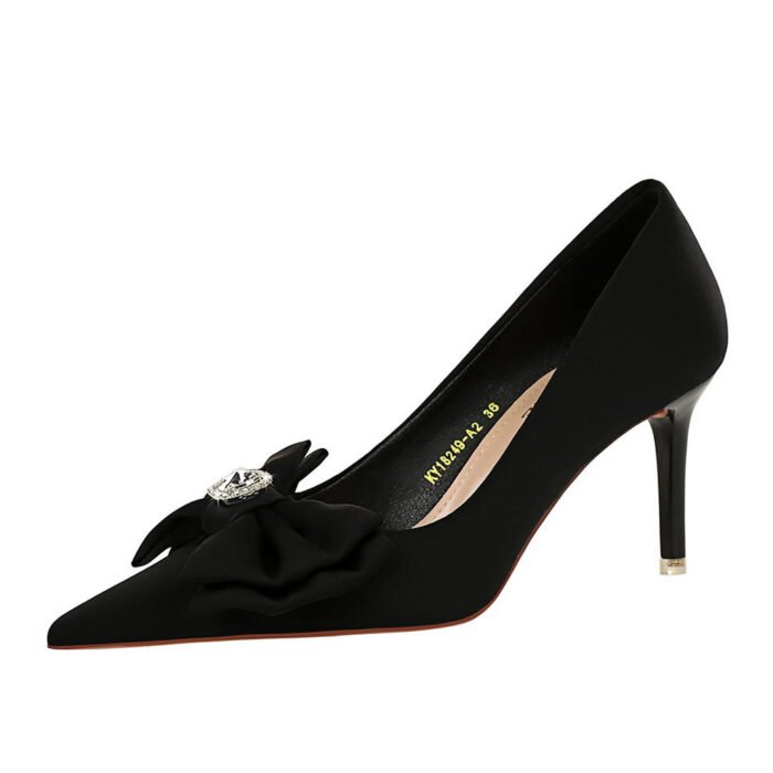 Bigtree shoes 18249-ah33 Korean style banquet women's shoes high heels stiletto low-cut pointed toe satin bow pumps wedding shoes - Image 4