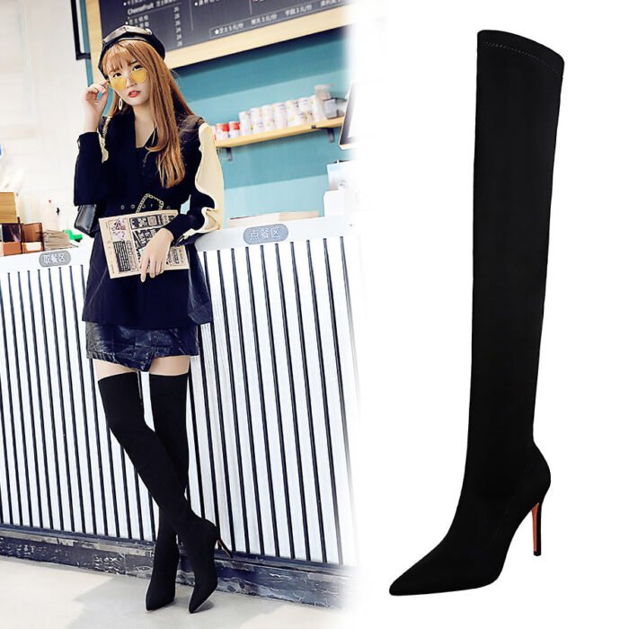 BIG TREE SHOES 315-9 European and American Style Fashion High Heel Elastic Lycra Stiletto Heel Pointed Toe Sexy Nightclubs Thinner Pedicure over-the-Knee Boots - Image 4