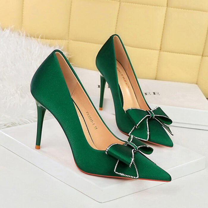 BIGTREE SHOES 3265-H37 Banquet Fashion Korean High Heel Shoes Stiletto Women's Shoes Shallow Mouth Pointed Toe Rhinestone Bow Pumps High Heel - Image 2