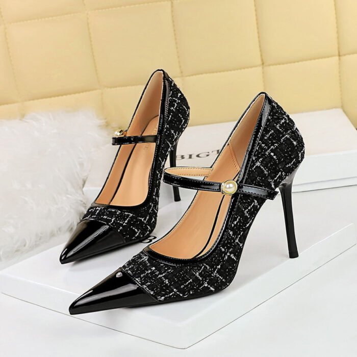 BIGTREE SHOES 3739-6 French Style Classic Style Classy High Heels Women's Shoes Stiletto Heel Shallow Mouth Color-Blocking Pointed Toe Strap Pumps High Heel - Image 2