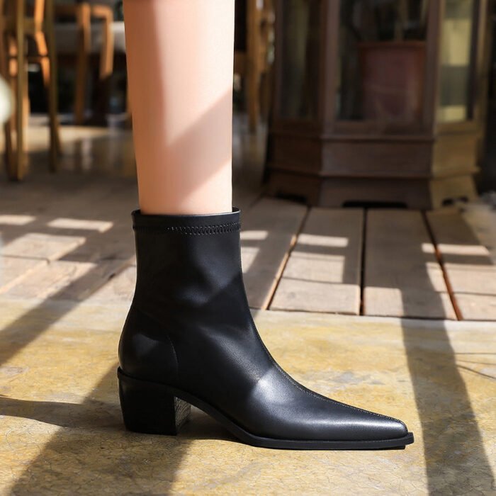 BIGTREE SHOES 009-12 Retro European American Style Fashion Simple Thick Very High Very Pointed Toe Sexy Thin Short Boots Female Boots Knight Boots - Image 2