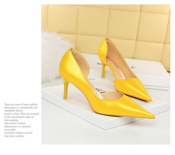 1363-A2 Korean fashion slim banquet fine heel high heel shallow pointed side hollow patent leather women's shoes single shoes high - Image 26