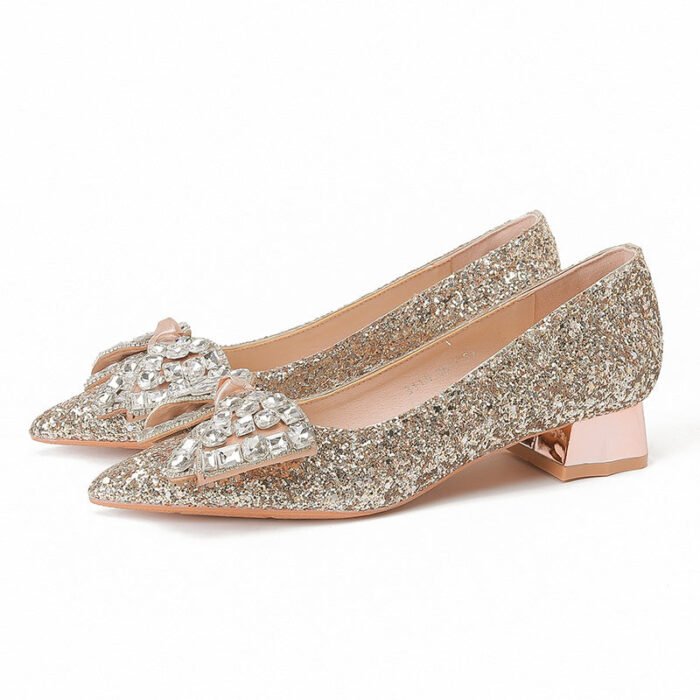 3119-145 French Wedding Shoes Bride Main Wedding Dress Bridesmaid Shoes High-Grade Crystal Thick Heel Shoes - Image 6