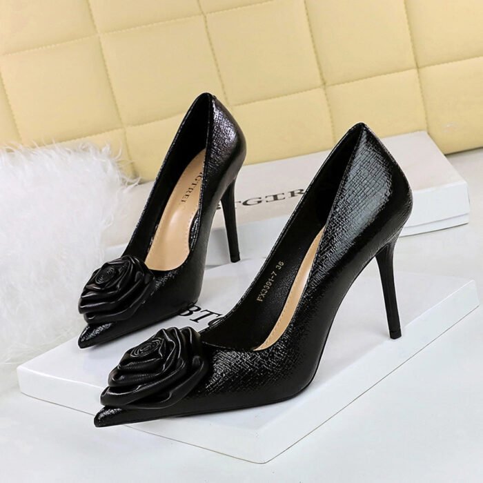 BIGTREE SHOES 3391-H56 Retro European American Style Banquet Women's Shoes Super High Heel Stiletto Shallow Mouth Pointed Toe Flower Shoes Women's High Heels - Image 3