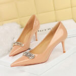 BIGTREE SHOES 9283-ak31 European and American Style Light Luxury Women's Shoes Stiletto Heel Shallow Mouth Pointed Patent Leather Metal Rhinestone Decoration Pumps - Image 2