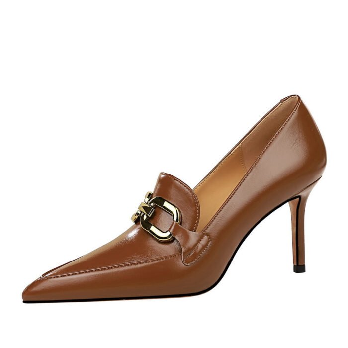 BIG TREE SHOES 837-3 Retro European American Style Fashion High-Cut Shoes Women's Shoes Stiletto Heel Pointed-Toe Metal Belt Buckle Deep Mouth Pumps - Image 5