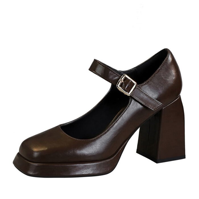 BIGTREE SHOES 9613-1 Retro European and American Style Chunky Heel Square Heel High Heel Waterproof Platform Square Toe Shallow Mouth Belt Buckle Strap Single Shoes for Women - Image 5