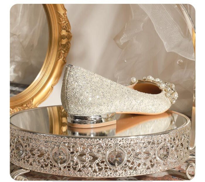 A29-12 Square Toe Low-Cut Pearl Flat Chunky Heel Everyday Joker Low Heel High Grade Bridesmaid Shoes Women - Image 7