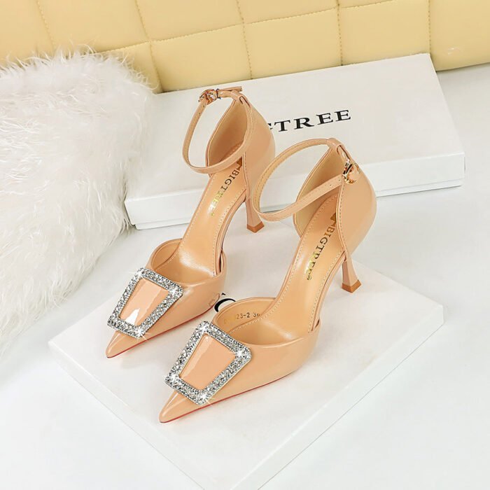 BIGTREE 8323-k28 European and American Style Banquet High Heel Low-Cut Pointed Hollow-out Strap Metal Rhinestone Buckle Hollowed Sandals Female - Image 3