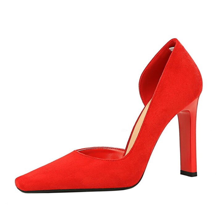 BIG TREE SHOES 3275-2 European and American Fashion Minimalist Thick Heel Super High Heel Low-Cut Square Toe Suede Side Hollow Pumps Women's Shoes High Heels - Image 5