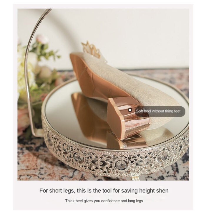 5118-51 Pointed Toe Chunky Heel Shoes Women's Chunky Heel High Sense Xiuhe Wedding Dress Annual Meeting Pumps - Image 8