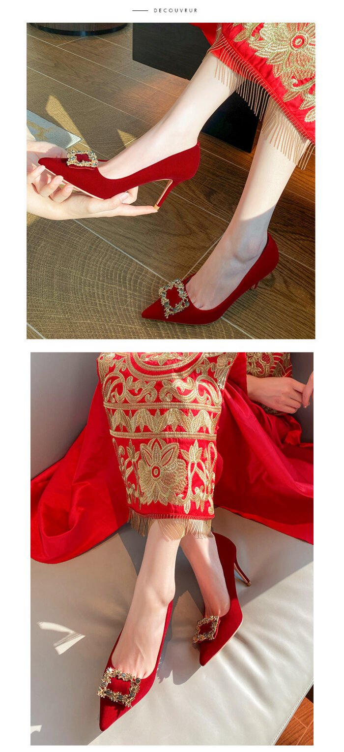 Runnig heels Runnig heels 878-31 Wedding Shoes Bridal Shoes Wedding Dress Two-Way Red High Heels Women's Shoes - Image 12