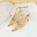 BIGTREE SHOES 3716-6 European and American Fashion Banquet Women's Shoes Wine Glass Heel High Heel Suede Metal Pointed-Toe Hollowed Back Strap Women's Shoes - Image 4