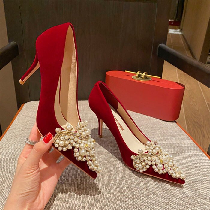 Runnig heels Runnig heels 878-62 Bridal Shoes Wedding Dress Red High Heels Women New Single Layer Shoes Large and Small Size - Image 14