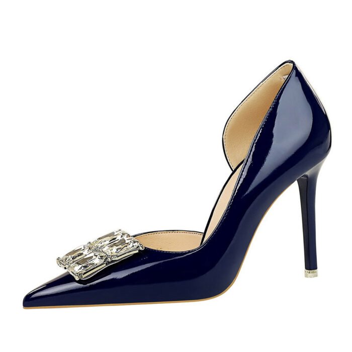 BIGTREE SHOES 638-K58 High Heel Stiletto Patent Leather Shallow Pointed Toe Square Rhinestone Buckle Single Shoes for Women - Image 5