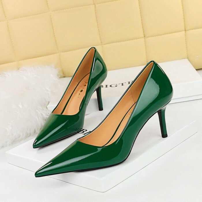 BIGTREE SHOES 7236 European and American Style Fashionable Simple Glossy Patent Leather Women's Shoes High Heel Stiletto Low-Cut Pointed Thin High Heel Shoes - Image 3