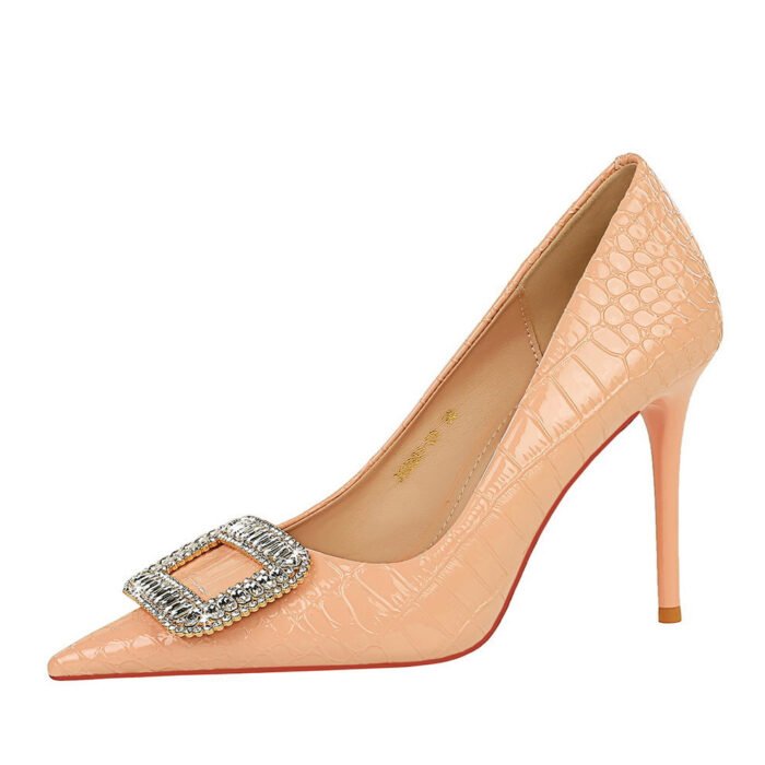 BIGTREE SHOES 3391-K32 European and American Sexy Slimming Banquet High Heels Stiletto Heel Serpentine Patent Leather Low-Cut Pointed Toe Rhinestone Buckle Pumps - Image 5