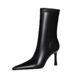 big tree shoes 325-12 European and American Style Simple Stiletto Heel Banquet Women's Short Boots Pointed Toe Pedicure Thinner-Looked High Heel Ankle Boots - Image 5
