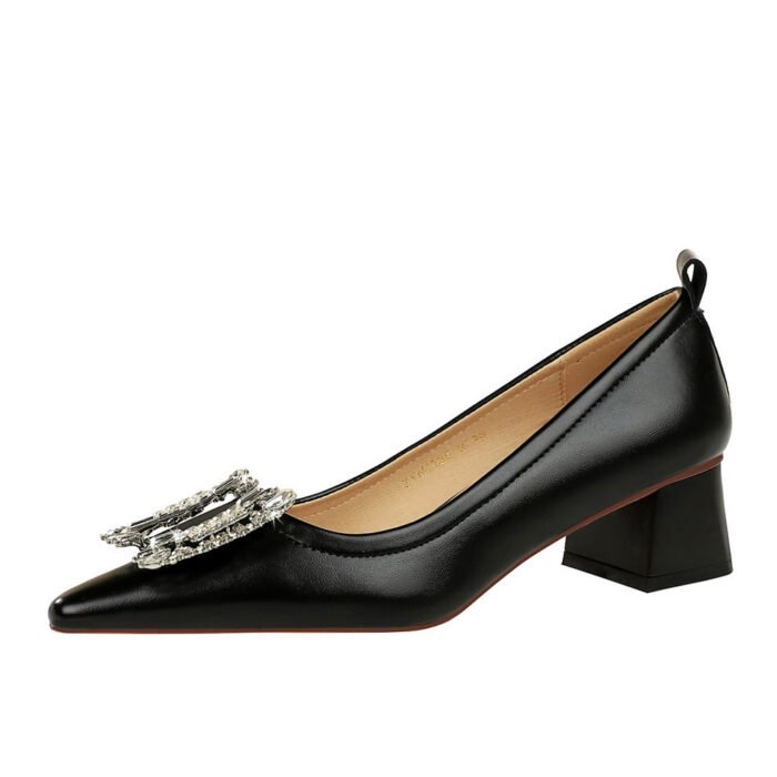 BIGTREE SHOES 1235-2k72 European and American Style Fashion Banquet Women's Shoes Comfortable Thick Heel Mid Heel Light Buckle Metal Rhinestone Buckle Women's Shoes - Image 5