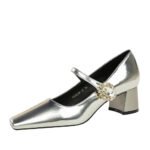 BIGTREE SHOES 5288-K86 Retro European American Style Banquet Women's Shoes Mid Heel Chunky Heel Low-Cut Square Head Rhinestone Buckle Ankle-Strap Shoes Female - Image 5