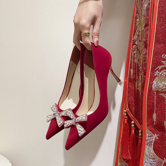 Runnig heels C888-35 Red Wedding Shoes Bridal Shoes Xiuhe Main Wedding Dress Low-Cut Stiletto Heel High Heels - Image 12