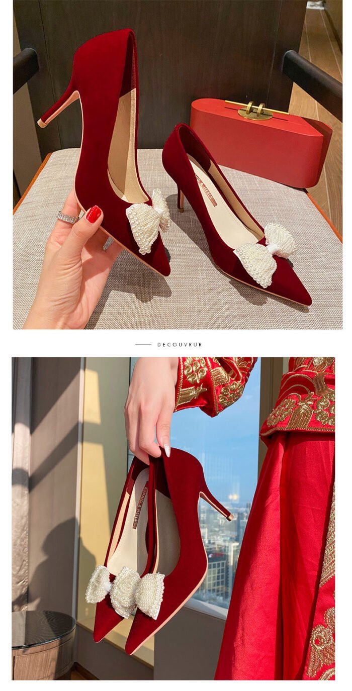 Runnig heels Runnig heels 878-43 Wedding Shoes Bridal Shoes Wedding Dress Red High Heels Women's Shoes Large and Small Size - Image 9