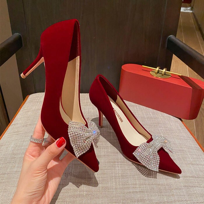 Runnig heels Runnig heels 878-48 Wedding Shoes Bridal Shoes Xiuhe Wedding Dress Two-Way Red High Heels New Single Layer Shoes Large and Small Size - Image 13