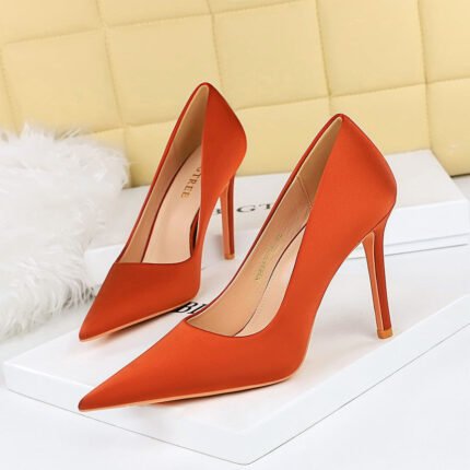 BIGTREE SHOES 1983-2 Korean Style Spring and Autumn Fashion Simple Satin High Heels Stiletto Low-Cut Pointed Women's Shoes Banquet High Heel Pumps