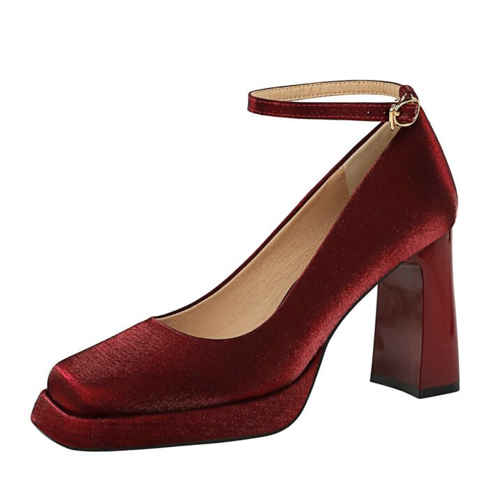 BIGTREE SHOES 9982-k105 European and American Style Banquet High Heels Wedding Shoes Thick Heel Super High Heel Waterproof Platform Satin Ankle-Strap Shoes - Image 5