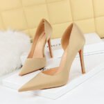 BIG TREE Shoes 18188-6 European and American Style Super High Heel Stiletto Satin Shallow Mouth Pointed Side Hollow Thin High Heels Women's Thin Shoes - Image 2