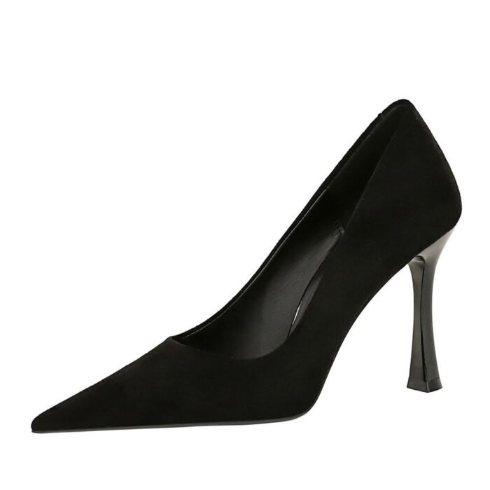 Bigtree Shoes 3767-1 European and American Style Simple and Thin Banquet High Heels Wine Glass Heel Super High Heel Suede Shallow Mouth Pointed-Toe Women's Shoes - Image 5