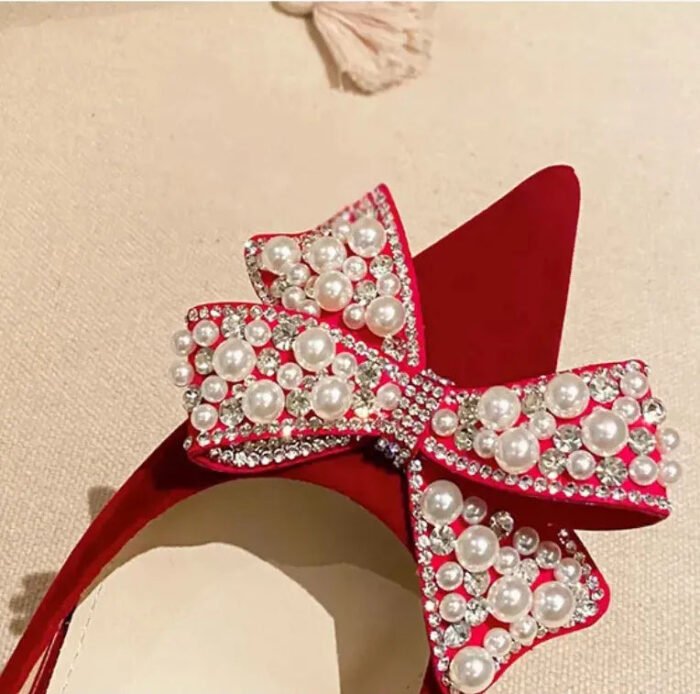 Runnig heels C888-17 Red Wedding Shoes Pointed Toe Bridal Shoes Versatile Wedding Dress Women's Butterfly High Heels - Image 6