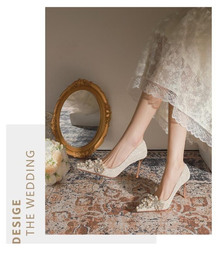 840-12 Rhinestone Pearl High Heels Women Xiuhe Wedding Shoes Stiletto Pointed Toe Large and Small Size Party Shoes - Image 12
