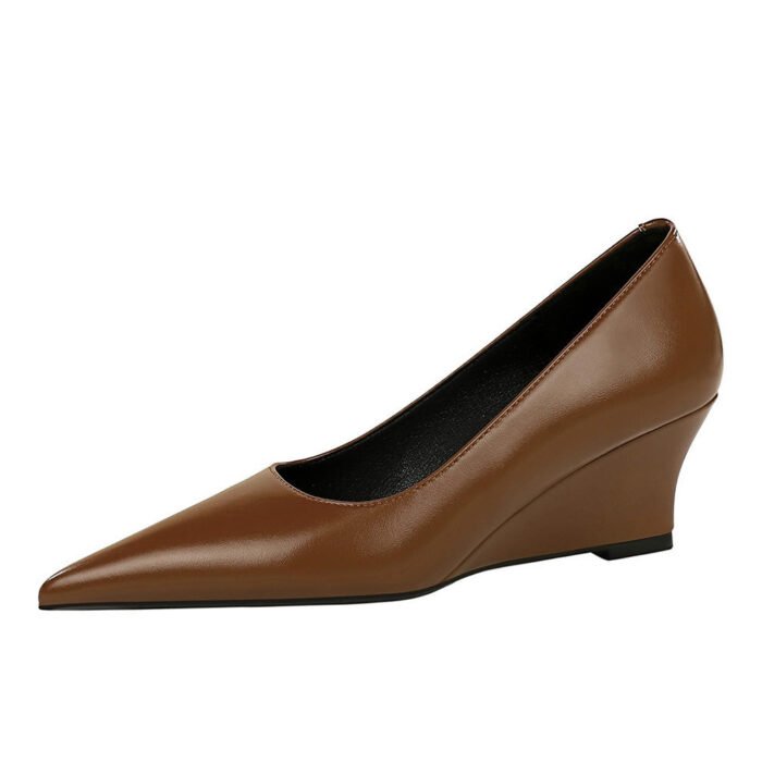BIGTREE SHOES 6639-1 Retro European American Style Wedge High Heel Low-Cut Pointed Toe Pedicure Slimming Banquet Women's Thin Shoes Female Wedge Heels - Image 5