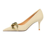 7239-A1 European and American fashion banquet women's shoes fine heel high heel shallow pointed metal buckle single shoes high heels - Image 32