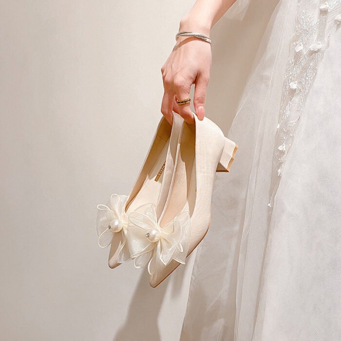 3118-60 Pointed High Heels Women's Chunky Heel Wedding Shoes High-Grade Xiuhe Wedding Dress Annual Meeting Pumps - Image 1