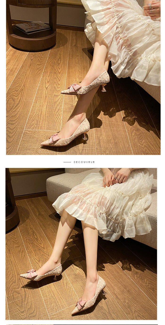 2045-117 High Heels Women's New Bow Pointed Toe Low-Cut Shoes - Image 8