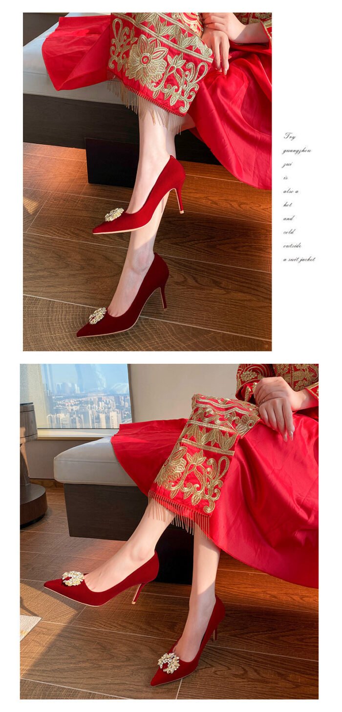 Runnig heels Runnig heels 878-53 Wedding Shoes Wedding Dress Red High Heels Women New Single Layer Shoes Large and Small Size - Image 9