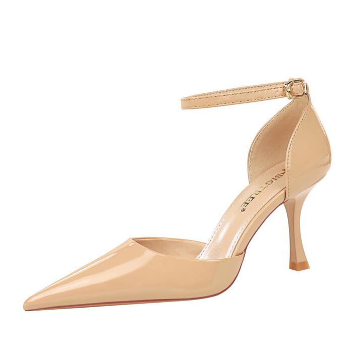 8323-2 European and American Style Simple Wine Cup Heel Ultra High Heel Shallow Mouth Pointed Patent Leather Sexy Sping Sandal Strap Sandals - Image 5