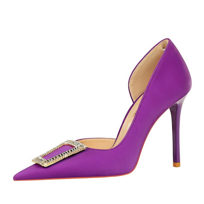BIG TREE 626-K8 European and American Style Banquet Stiletto Heel Shallow Mouth Pointed Side Hollow Sexy Slimming Metal Rhinestone Buckle High Heel Pumps - Image 5