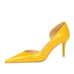 1363-A2 Korean fashion slim banquet fine heel high heel shallow pointed side hollow patent leather women's shoes single shoes high - Image 5