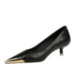 BIGTREE SHOES 237-27 Retro European American Style Banquet Women's Shoes Slimming Stiletto Mid-Heel Shallow Mouth Metal Pointed Tilta Snake Pattern Pumps - Image 4