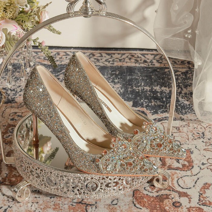 RHunnig eels -829-66 Pointed High Heels Women's Stiletto Heel 2022 Autumn French Wedding Shoes High-Grade Xiuhe Wedding Dress Annual Meeting List - Image 3