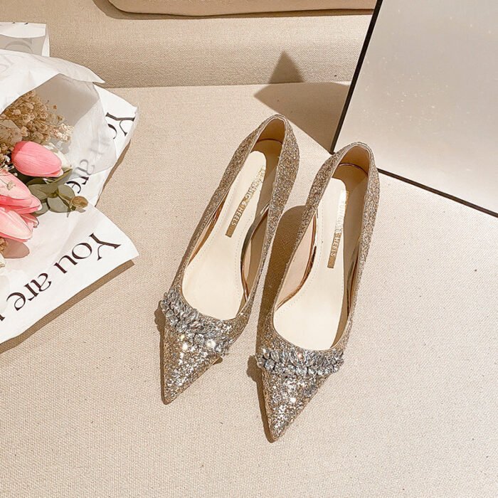 829-90 Wedding Bridal Shoes Pointed High Heels Women's Stiletto Heel Wedding Banquet Shoes - Image 4