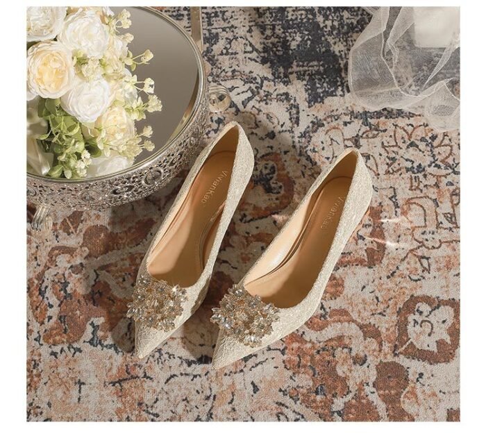 3118-6 Bridal Wedding Shoes Not Tired Women's French Flat Pointed Lace Elegant Single-Layer Shoes Pregnant Women Can Wear Daily - Image 12