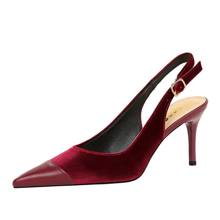 BIGTREE SHOES 8315-A1 Banquet High Heels Women's Hollow Shoes Pointed Toe Stitching Pointed Toe Xishi Suede Hollow out Back Strap Pumps - Image 5